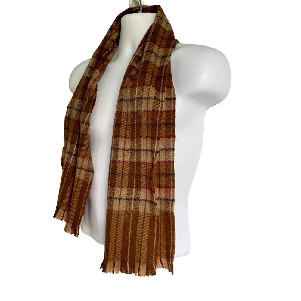 Brown Plaid Scarf with Fringe Soft Acyclic